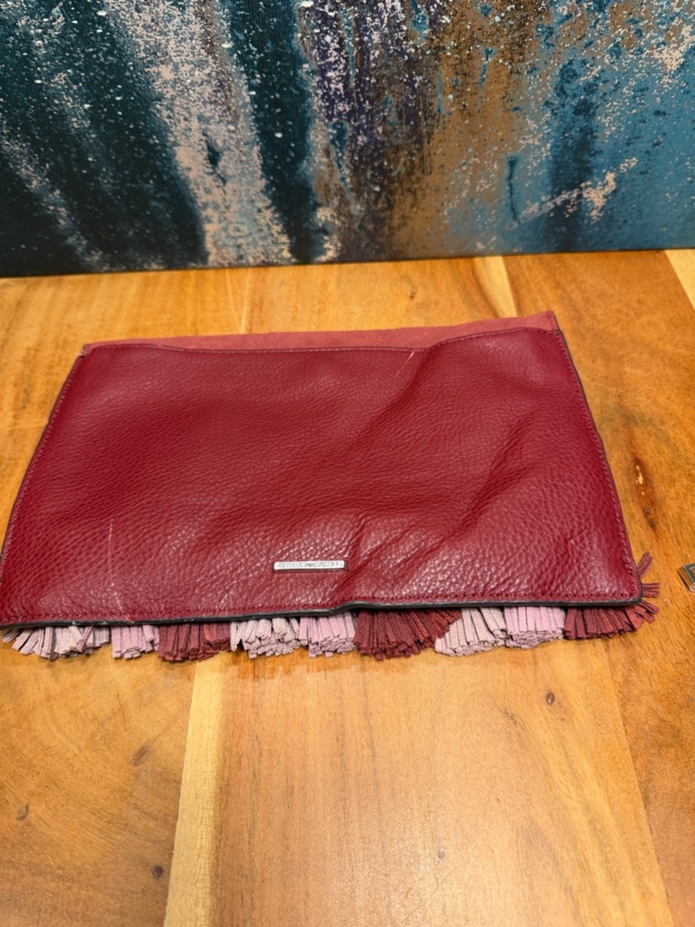 Rebecca Minkoff Boho Finn Tassel Suede Leather Crossbody Clutch Burgundy (GUC) - Picture 13 of 17